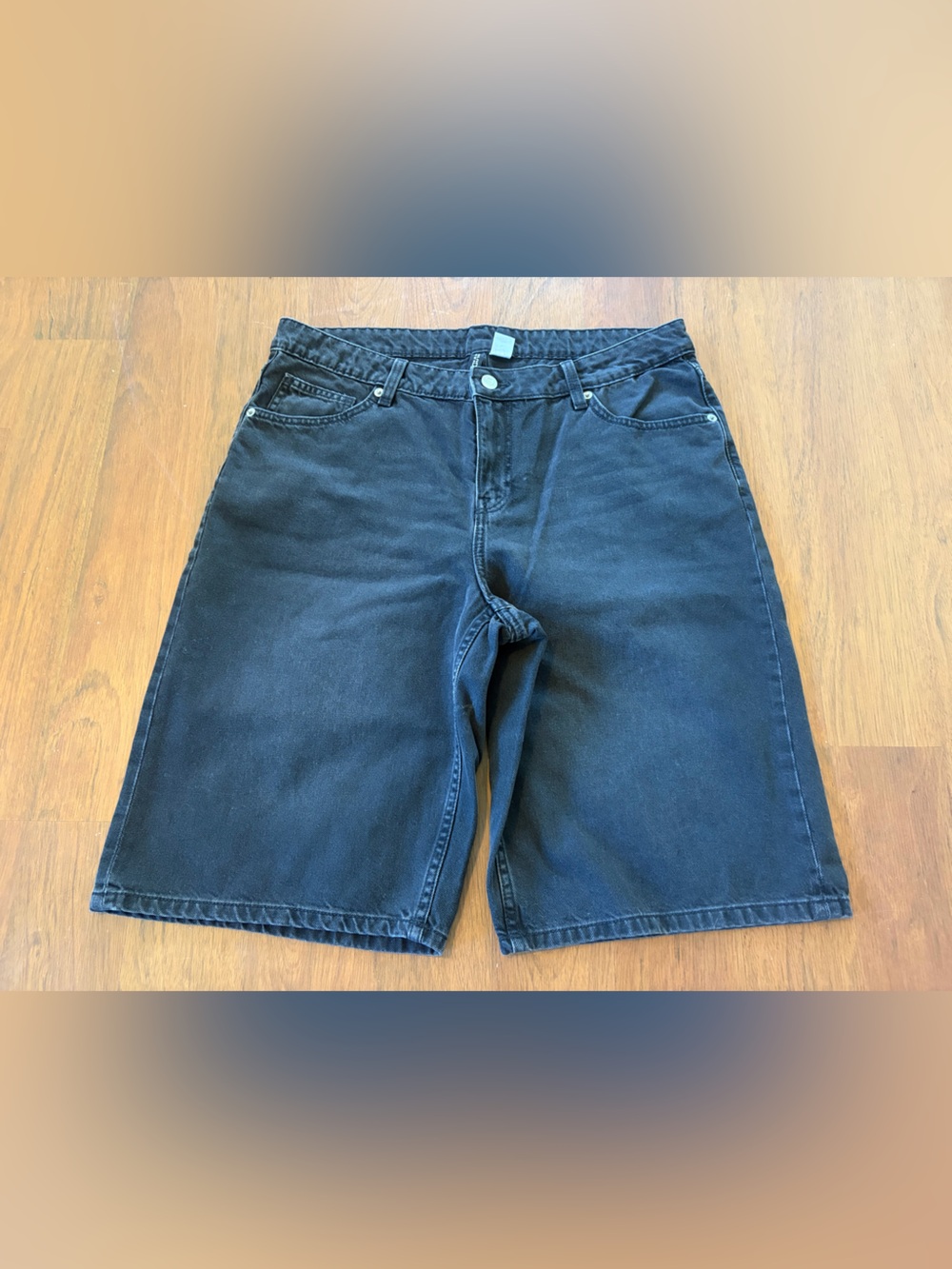 Divided Black Denim Shorts with Silver Button